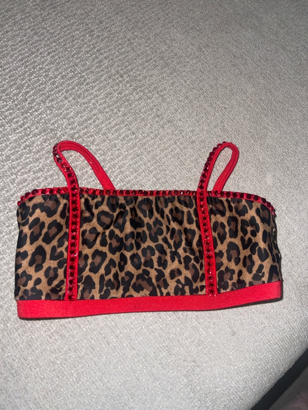 Girls Leopard Print dance Top with Red Trim